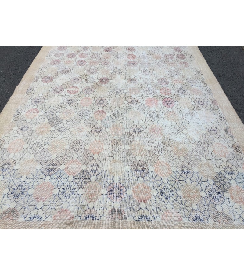 6x9 minimal floral area rug, hand knotted Turkish rug , 6'5 X 9 retro rug