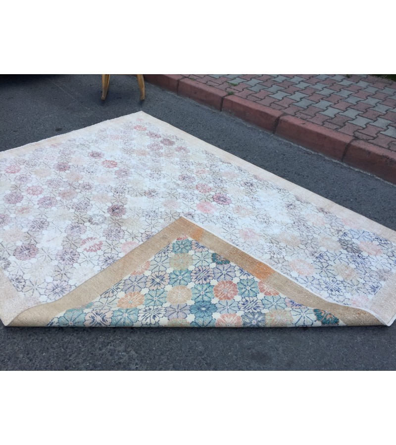 6x9 minimal floral area rug, hand knotted Turkish rug , 6'5 X 9 retro rug