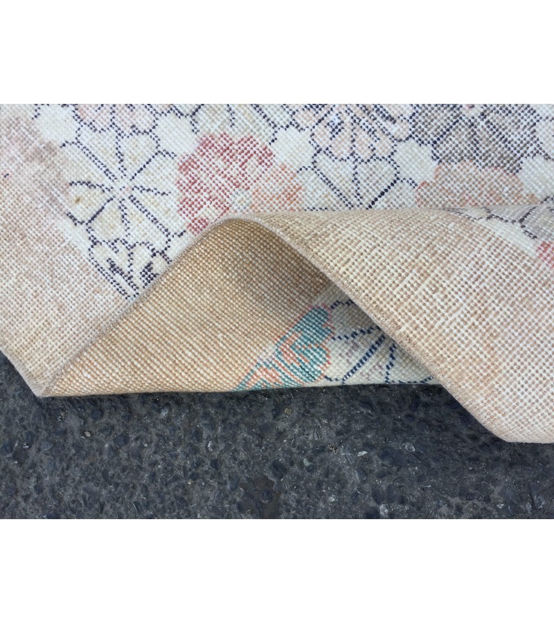 6x9 minimal floral area rug, hand knotted Turkish rug , 6'5 X 9 retro rug