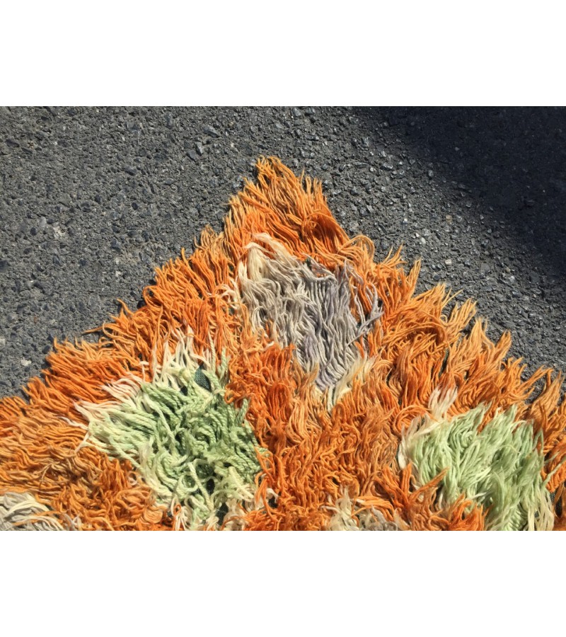 6x10 Vintage Orange shaggy rug, Moroccan rug 6x9 , Turkish Tulu rug , 6 X 9'6 handmade decor rug