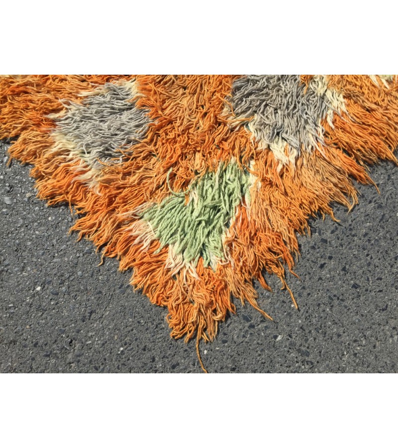 6x10 Vintage Orange shaggy rug, Moroccan rug 6x9 , Turkish Tulu rug , 6 X 9'6 handmade decor rug