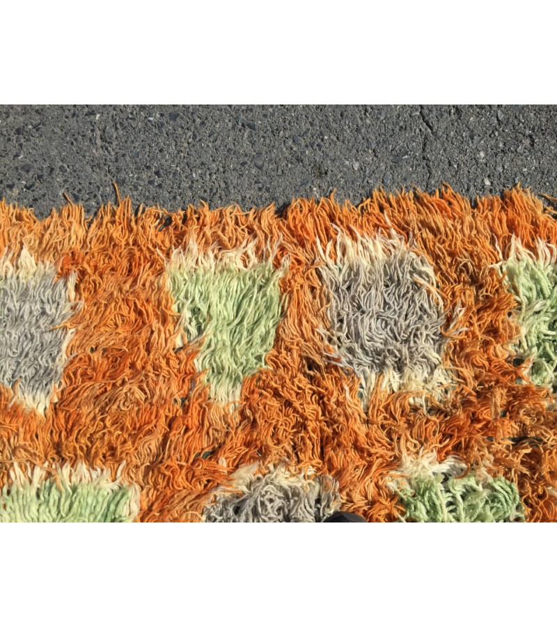 6x10 Vintage Orange shaggy rug, Moroccan rug 6x9 , Turkish Tulu rug , 6 X 9'6 handmade decor rug