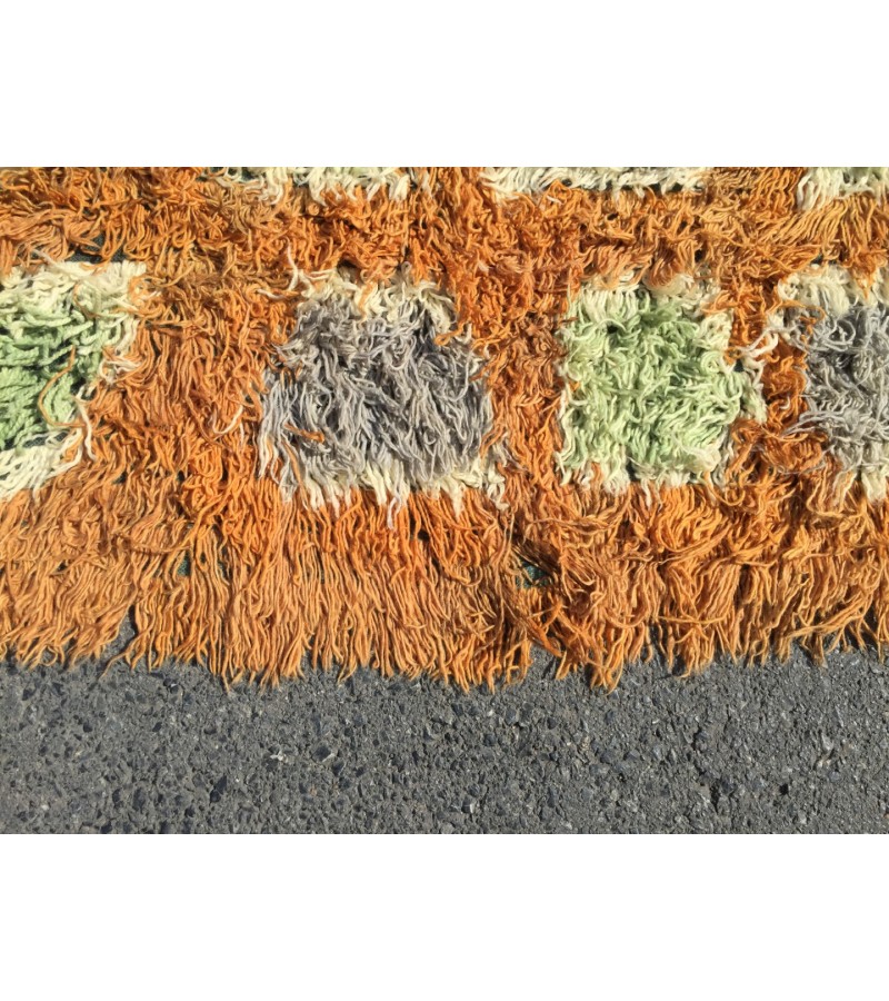 6x10 Vintage Orange shaggy rug, Moroccan rug 6x9 , Turkish Tulu rug , 6 X 9'6 handmade decor rug
