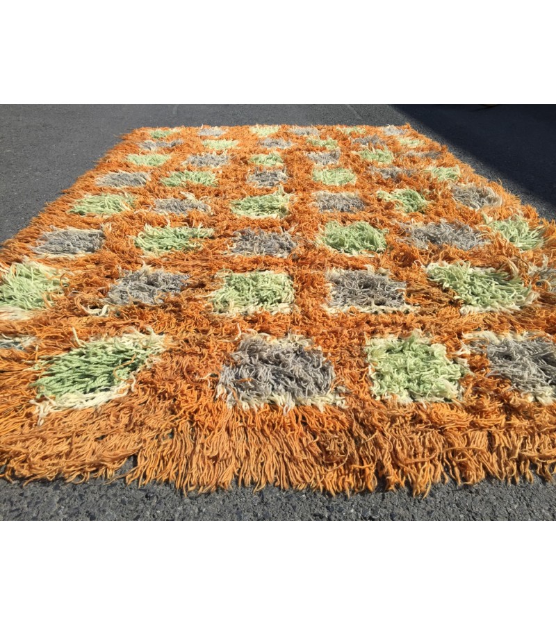 6x10 Vintage Orange shaggy rug, Moroccan rug 6x9 , Turkish Tulu rug , 6 X 9'6 handmade decor rug