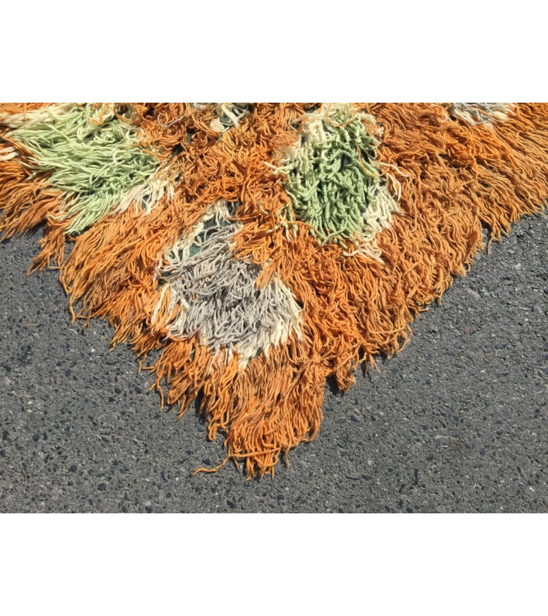 6x10 Vintage Orange shaggy rug, Moroccan rug 6x9 , Turkish Tulu rug , 6 X 9'6 handmade decor rug