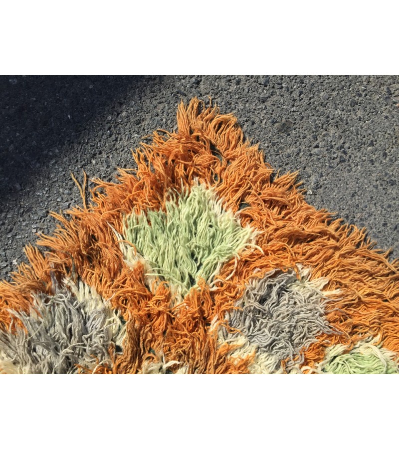 6x10 Vintage Orange shaggy rug, Moroccan rug 6x9 , Turkish Tulu rug , 6 X 9'6 handmade decor rug