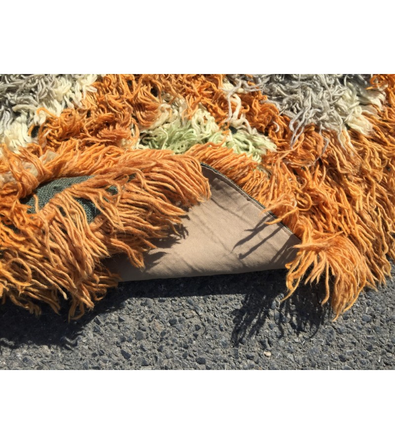 6x10 Vintage Orange shaggy rug, Moroccan rug 6x9 , Turkish Tulu rug , 6 X 9'6 handmade decor rug