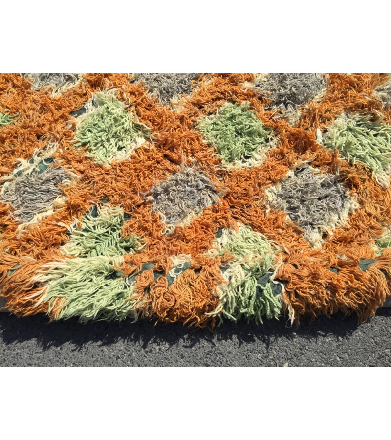 6x10 Vintage Orange shaggy rug, Moroccan rug 6x9 , Turkish Tulu rug , 6 X 9'6 handmade decor rug