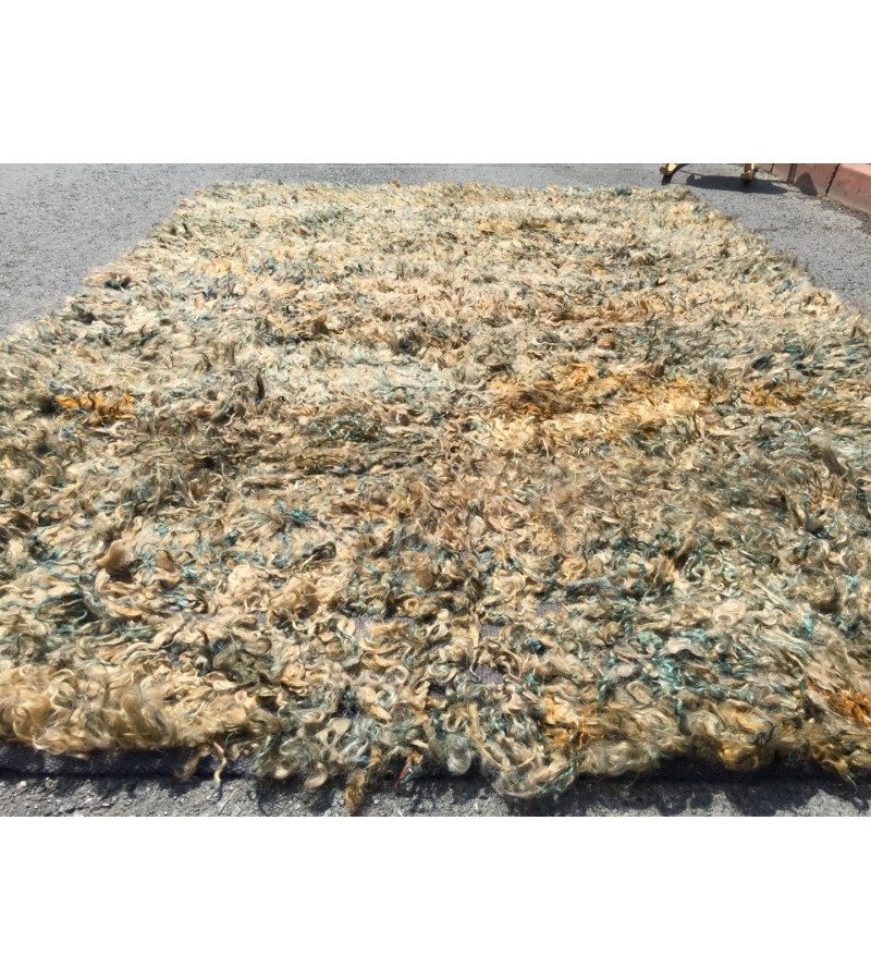 Vintage Moroccan Style Shaggy rug 7x11 , Handmade Turkish Tulu rug , Soft Bedroom rug , 7'3 X 10'10 , Living room rug