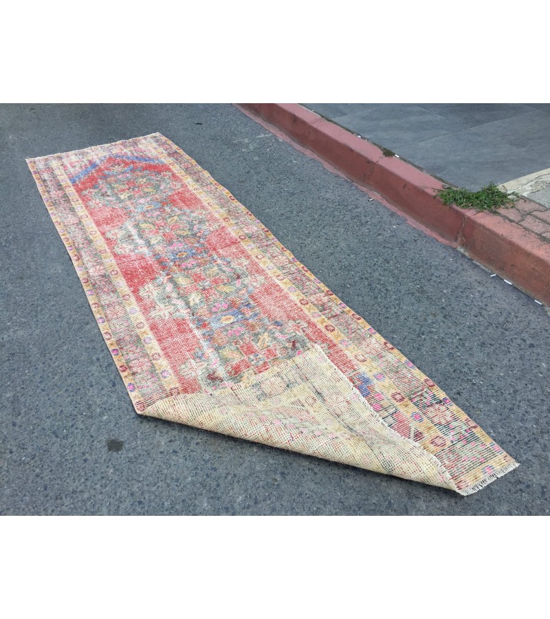 3x10 distressed vintage runner, entryway runner, 3'1 X 9'10 woven runner