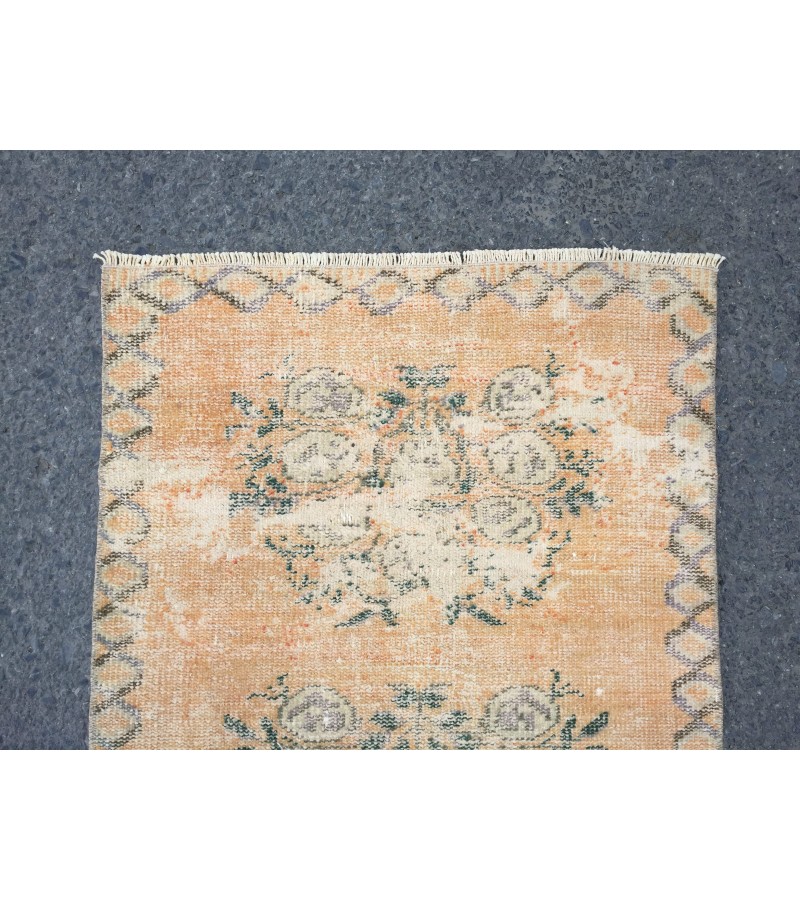 3x11 floral orange beige runner, retro runner, corridor rug , 2'6 X 11' boho runner