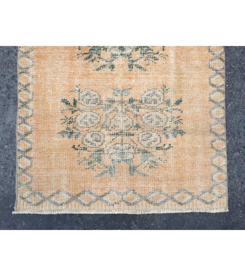 3x11 floral orange beige runner, retro runner, corridor rug , 2'6 X 11' boho runner