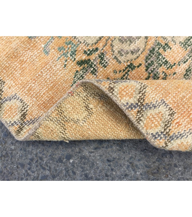 3x11 floral orange beige runner, retro runner, corridor rug , 2'6 X 11' boho runner