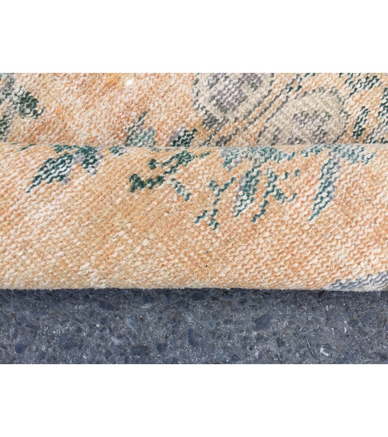 3x11 floral orange beige runner, retro runner, corridor rug , 2'6 X 11' boho runner