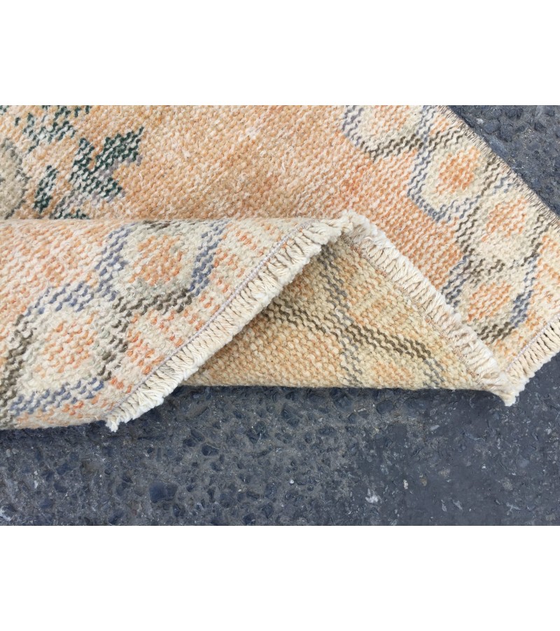 3x11 floral orange beige runner, retro runner, corridor rug , 2'6 X 11' boho runner