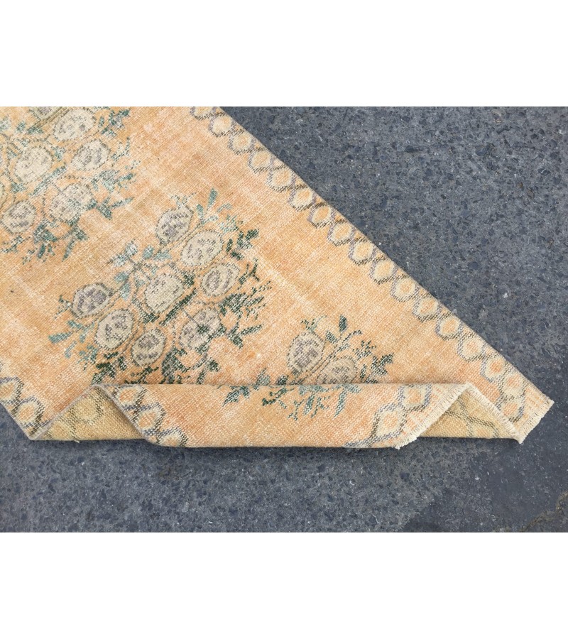 3x11 floral orange beige runner, retro runner, corridor rug , 2'6 X 11' boho runner