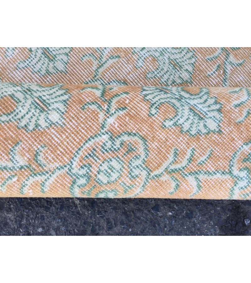 7x10 floral orange beige green area rug, Vintage Handmade rug , 7'2 X 10' bedroom Rug