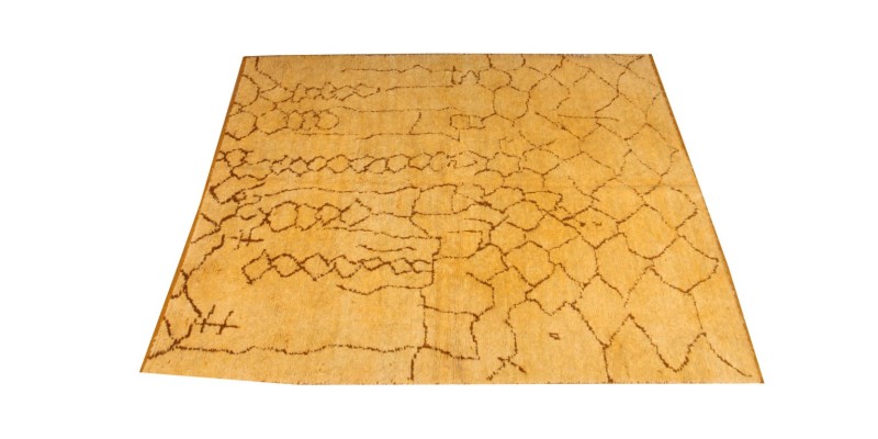 5.5 X 7.8 Ft.. Golden yellow Moroccan style Abstract carpet , 165 X 235 cm