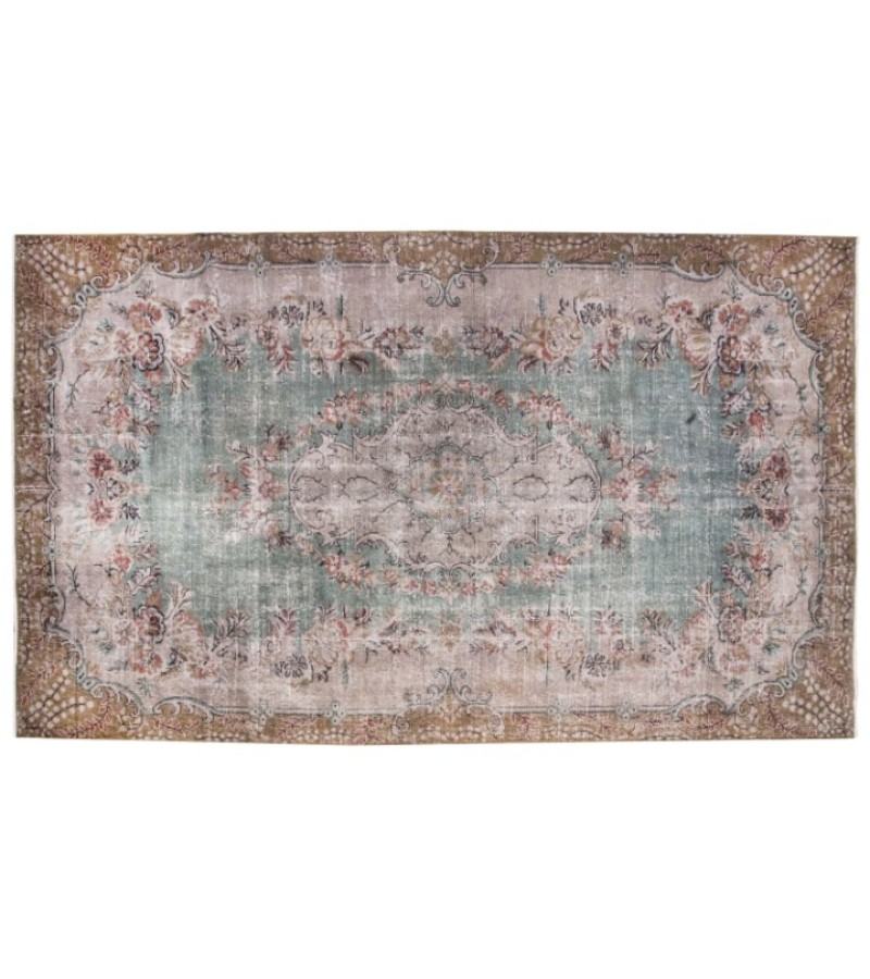 6.2 X 9.6  Ft.. 191x294  cm Flower Patterned Madallion Two Colors Rug , Turkish Area Rugs , Vintage Hand Knotted Carpets , Living Room Rugs