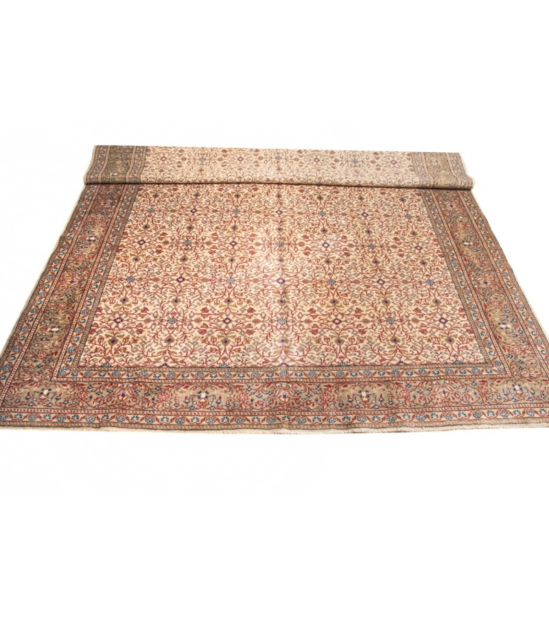 6 X 9 Feet . All over Flower Pattern , Brown in Rainbown Colors Rug , Turkish Hand Knotted Living Room Rug, No Repeair PErfect Condition