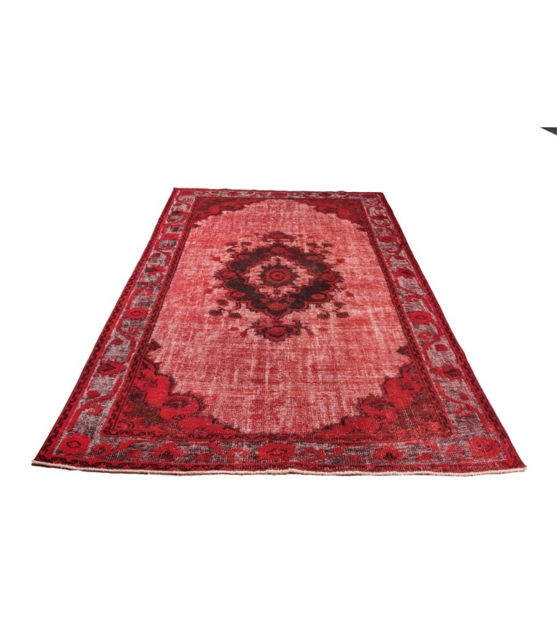 6X8 Feet .  Red Color Carving Pattern Rug , Turkish hand KNotted Rug , Muted Color Vintage Rug , PErfect Condition