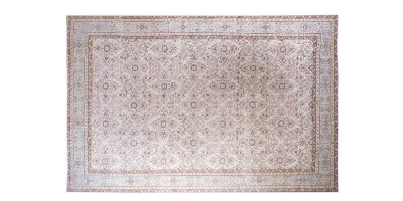 6.11 X 10.7 Feet 213x322 cm Blue Detail Beige Color  Rug , Hand Knotted Decoration Rug , Turkish Area Rug