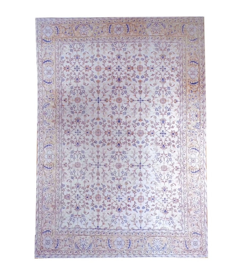 6.10 X 10.4  Feet .  210x315 cm Turkish Hand KNotted Antique Rug,  Beige Color Blue Detail Rug ,  No Repeair Perfect Condition  