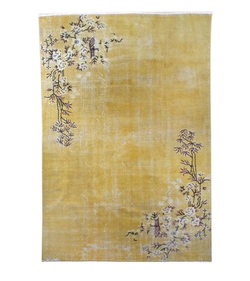 5X8 Feet  .  Yellow  Color Vintage Rug , Hand Knotted Rug , Luxury Living Room Rug , No Repeair Perfect Condtion  , Antique Faded Rug 