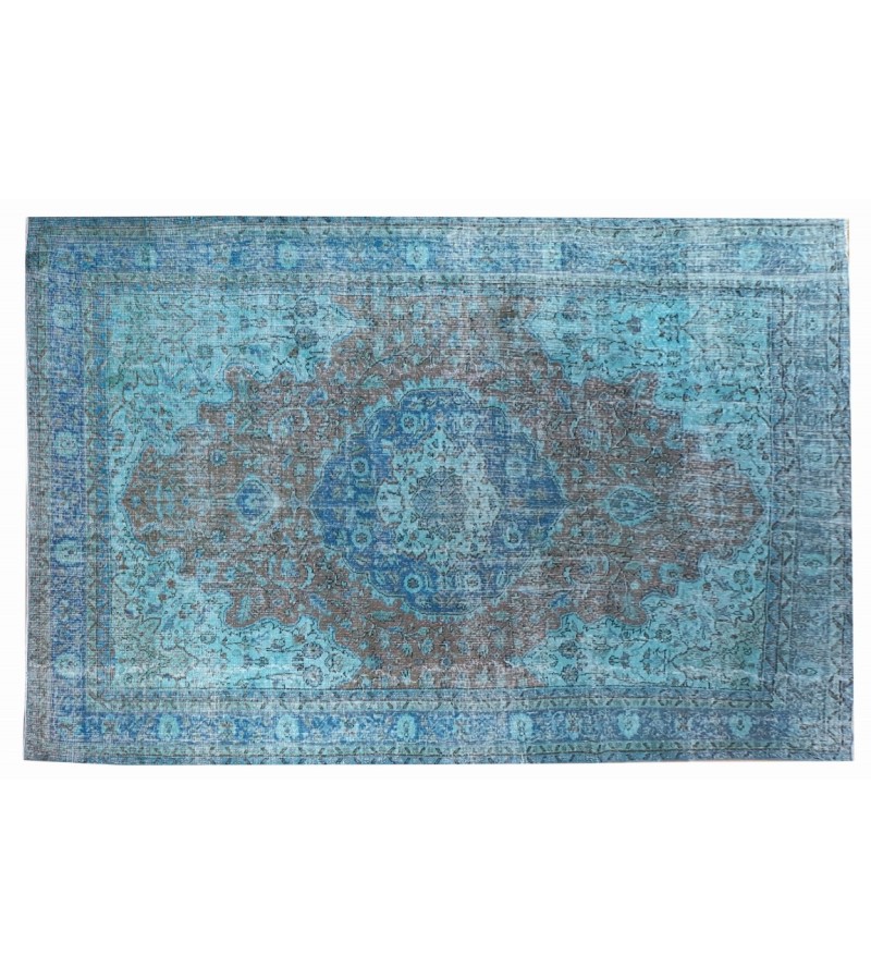 6.9  X 9.10  Ft.. 205x300 Cm..  Oversize Blue Living Room Vintage Rug , Turkish Hand KNotted Antique Rug