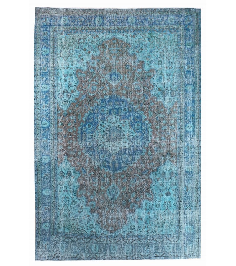 6.9  X 9.10  Ft.. 205x300 Cm..  Oversize Blue Living Room Vintage Rug , Turkish Hand KNotted Antique Rug