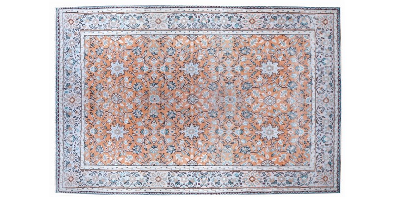 6.3 X 9.7 Ft.. 190x290 cm All over Floral Living Room  Rug , Turkish Hand Knotted Rug , Tille Brick  Colors Rug