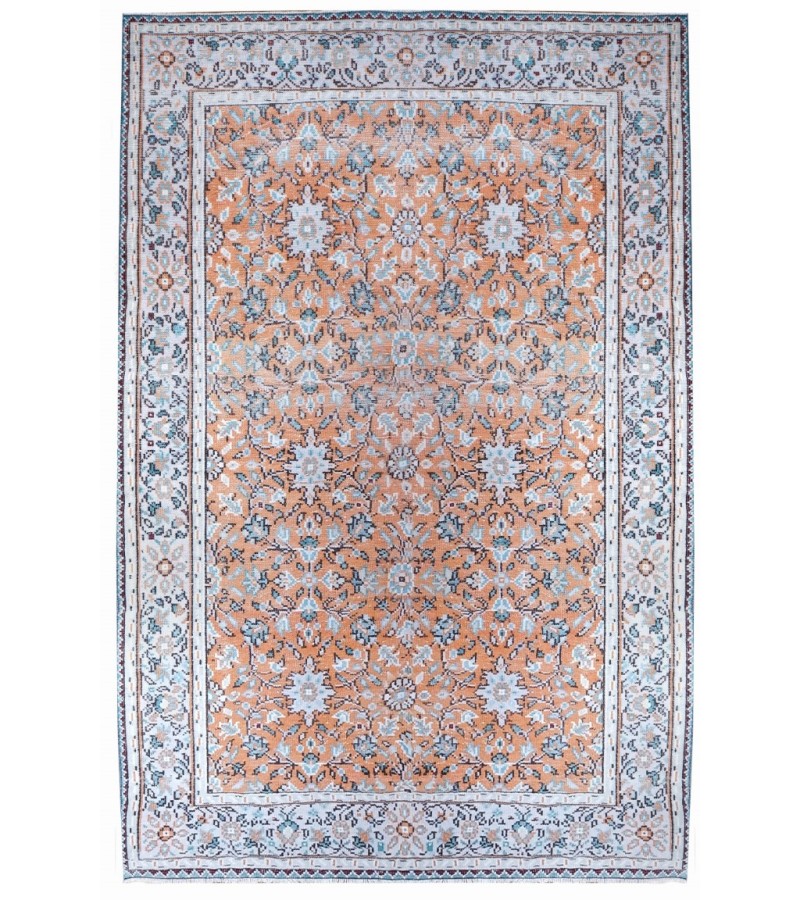 6.3 X 9.7 Ft.. 190x290 cm All over Floral Living Room  Rug , Turkish Hand Knotted Rug , Tille Brick  Colors Rug 