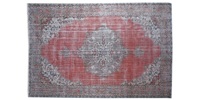 6.8 X 10.3 Ft.. 204x312 cm Antique Living Room Rug , Light Red and Beige  Color  Rug , Turkish Hand Knotted Rug ,  No Repeair Perfect Condition