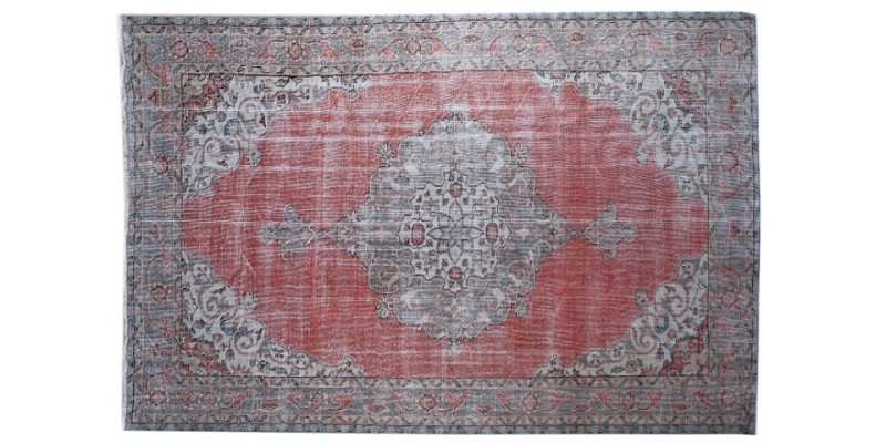 6.8 X 10.3 Ft.. 204x312 cm Antique Living Room Rug , Light Red and Beige  Color  Rug , Turkish Hand Knotted Rug ,  No Repeair Perfect Condition 