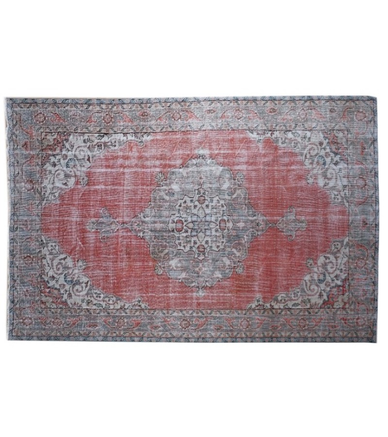 6.8 X 10.3 Ft.. 204x312 cm Antique Living Room Rug , Light Red and Beige  Color  Rug , Turkish Hand Knotted Rug ,  No Repeair Perfect Condition