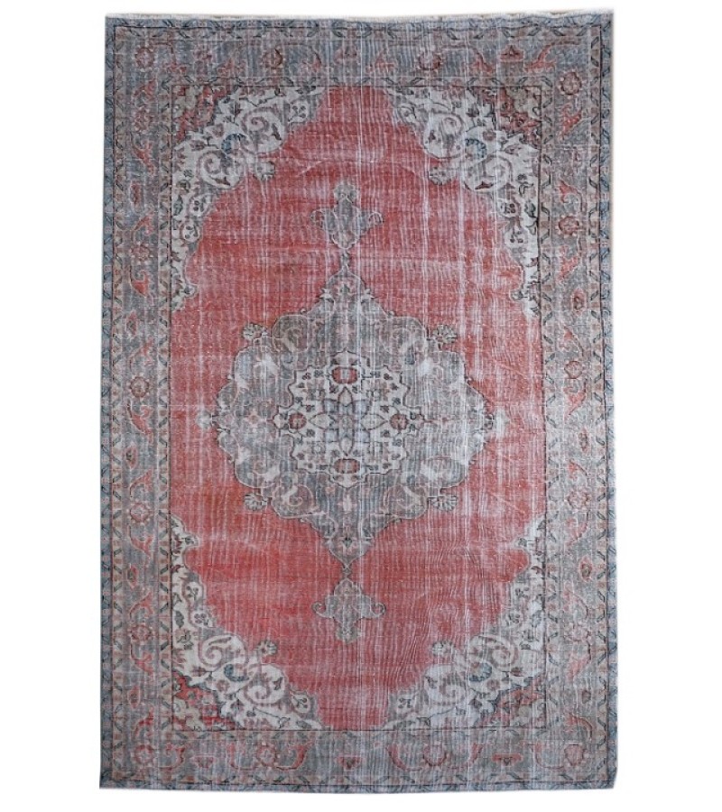 6.8 X 10.3 Ft.. 204x312 cm Antique Living Room Rug , Light Red and Beige  Color  Rug , Turkish Hand Knotted Rug ,  No Repeair Perfect Condition 