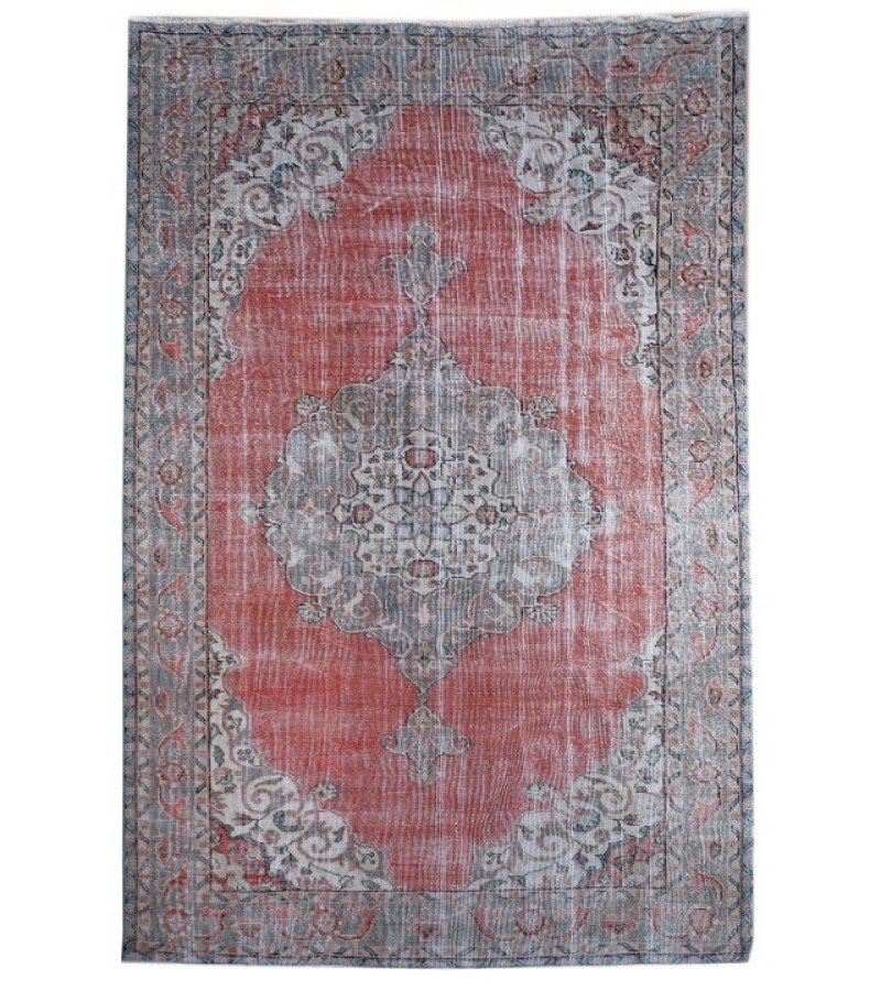 6.8 X 10.3 Ft.. 204x312 cm Antique Living Room Rug , Light Red and Beige  Color  Rug , Turkish Hand Knotted Rug ,  No Repeair Perfect Condition