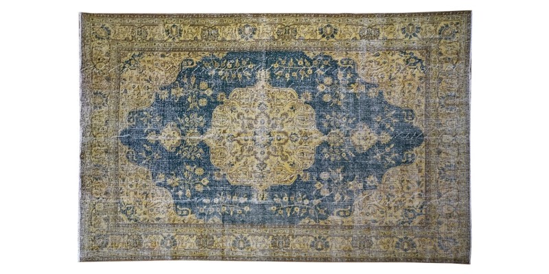 7X10 Feet , Blue Color Antique Rug , Turkish Area Rug , Muted Vintage Color Rug , No Repeair PErfect Condtion Rug 