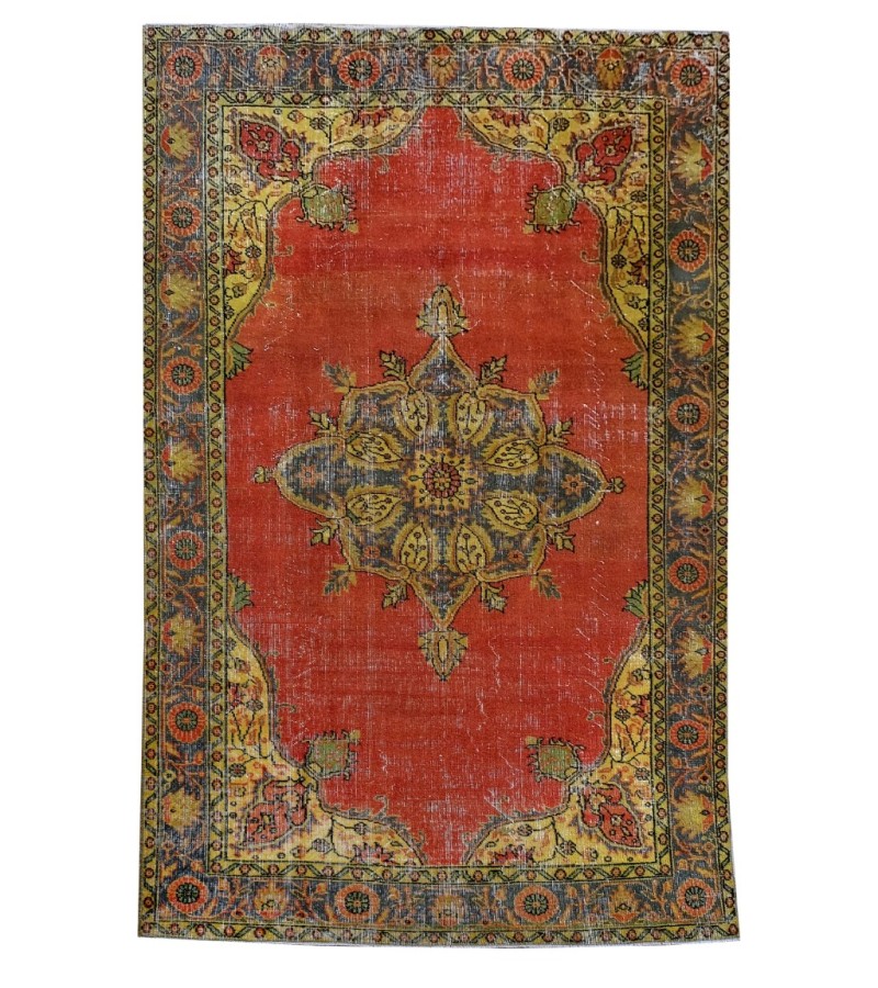 6.3x9.8 Feet , Red Color Vintage Rug , Hand Made Rug, Turkish Area Rug , Madellion PAttern Rug