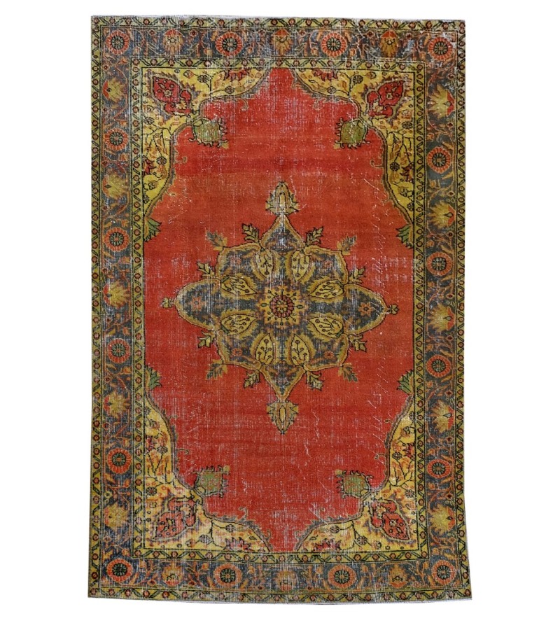 6.3x9.8 Feet , Red Color Vintage Rug , Hand Made Rug, Turkish Area Rug , Madellion PAttern Rug 