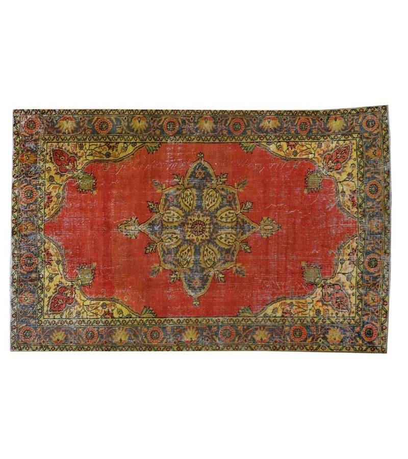 6.3x9.8 Feet , Red Color Vintage Rug , Hand Made Rug, Turkish Area Rug , Madellion PAttern Rug