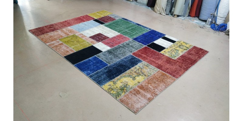 Turkish Patchwork rug, Vintage Handmade Rug , Anatolian Rug , Modern Rug , Bohemian Rug  , %100 Wool Rug , Area Rug