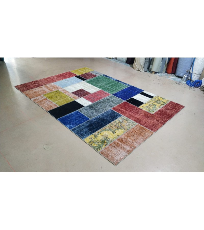 Turkish Patchwork rug, Vintage Handmade Rug , Anatolian Rug , Modern Rug , Bohemian Rug  , %100 Wool Rug , Area Rug