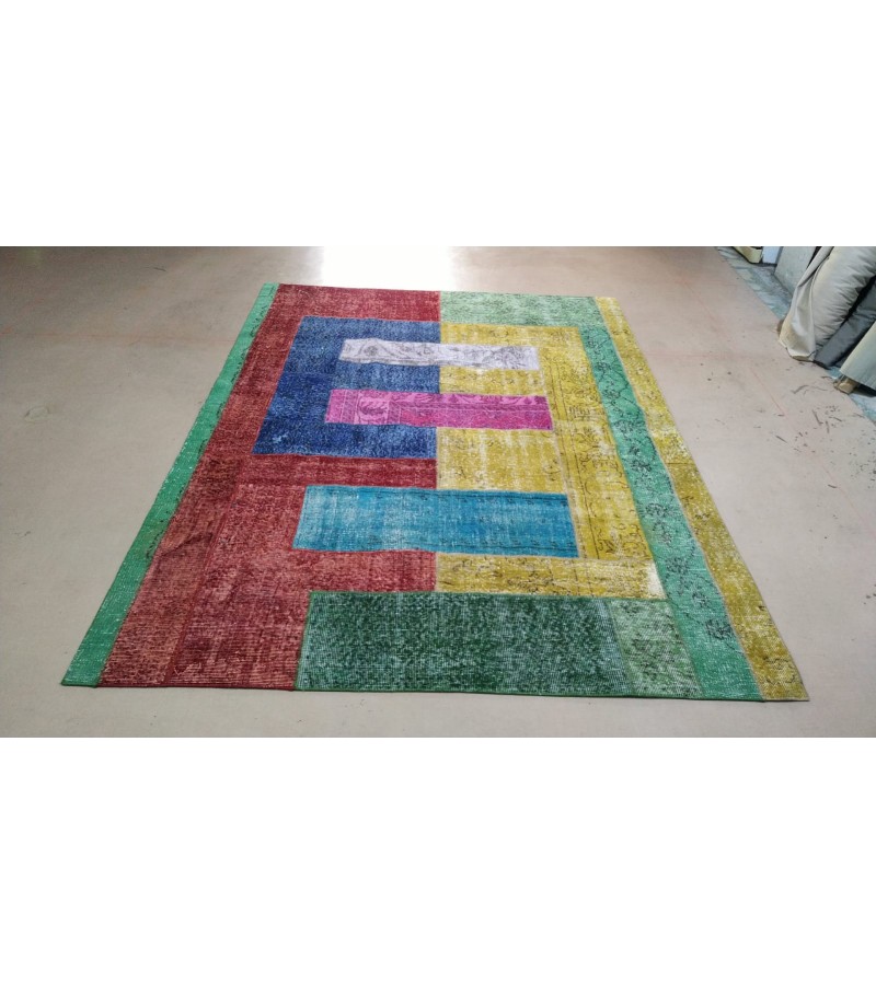 Turkish Patchwork rug, Vintage Handmade Rug , Anatolian Rug , Modern Rug , Bohemian Rug  , %100 Wool Rug , Area Rug