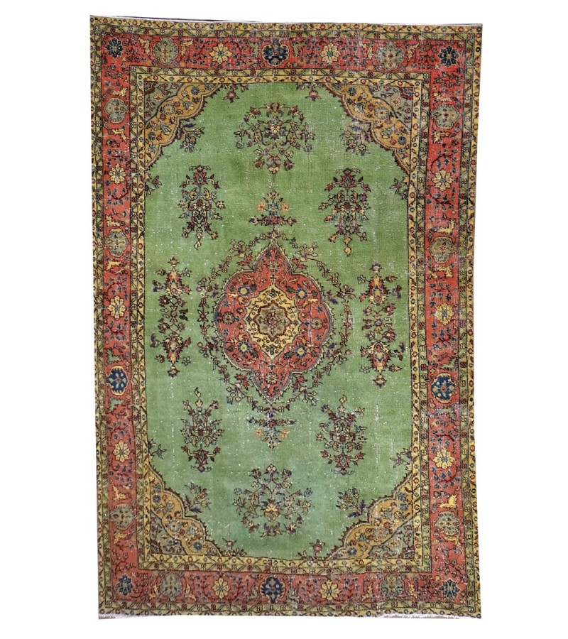 6'9X10'4 Feet , Green Turkish Rug , Hand Made Rug , Antique Anatolian Rug , 70' old Rug , Living Room Rug , 205x315 Cm 