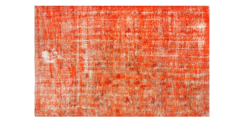 6'6x9'7'' orange wool rug , 6x10 living room rug , hand knotted rug , floral pattern rug , faded rug , distressed rug , 197x290