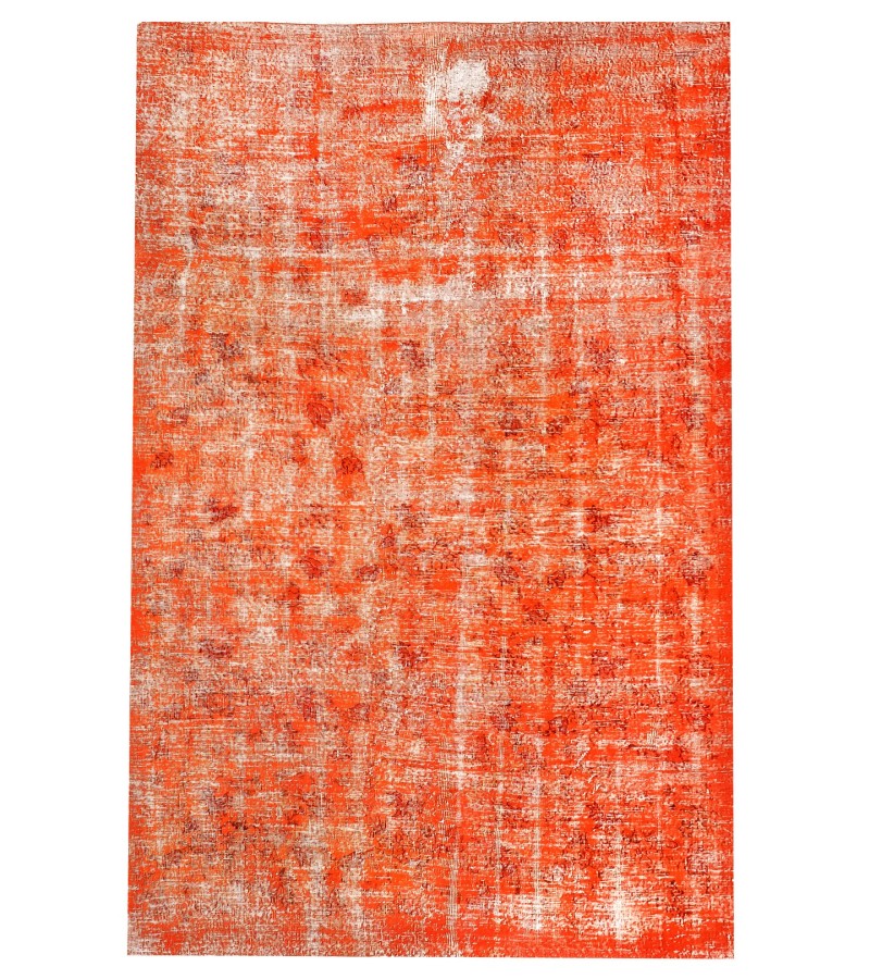6'6x9'7'' orange wool rug , 6x10 living room rug , hand knotted rug , floral pattern rug , faded rug , distressed rug , 197x290