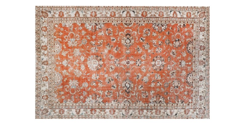 7'x9'5'' turkish vintage rug , handmade wool rug , antique distressed rug , 7x10 living room rug , large size brick color rug , 212x286 cm
