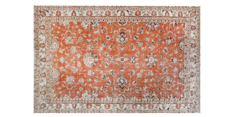 7'x9'5'' turkish vintage rug , handmade wool rug , antique distressed rug , 7x10 living room rug , large size brick color rug , 212x286 cm