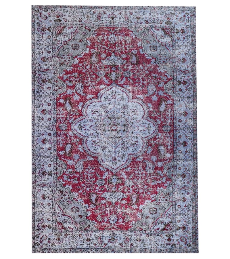 6x10 purple rug , handmade wool rug , 6'3x9'8 distressed rug , turkish area rug , living room rug , faded rug , muted rug , 190x293 cm